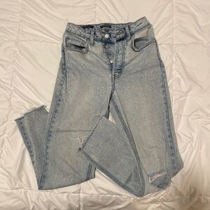 High Rise Slim Straight Distressed Jeans